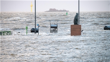 Das Morgen-Hochwasser an der Weser.