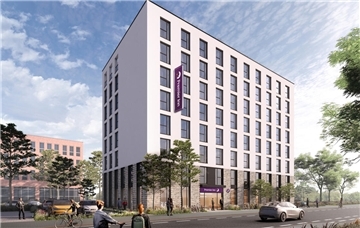 Das Premier Inn soll wie in dieser Visualisierung über 115 Zimmer auf sieben Etagen bieten.