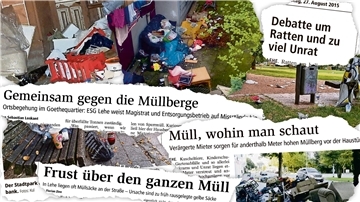 Blick auf Überschriften aus der NORDSEE-ZEITUNG aus den vergangenen 15 Jahren zum Thema Müll.