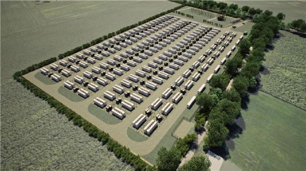 Das Unternehmen Harmony Energy aus München zeigte eine bildliche Darstellung, wie der Batteriespeicher in Alfstedt aussehen könnte.