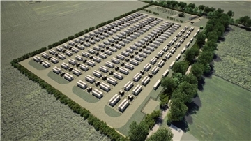 Das Unternehmen Harmony Energy aus München zeigte eine bildliche Darstellung, wie der Batteriespeicher in Alfstedt aussehen könnte.