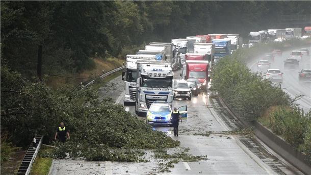 Starkregen sorgt für Überschwemmungen und entwurzelte Bäume Das Unwetter sei unerwartet heftig gewesen, teilte die Feuerwehr mit.