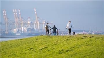 Deichblick von der Luneplate Richtung Bremerhaven. 