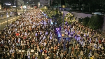 Demonstranten in Tel Aviv fordern die Freilassung der Geiseln, die im Gazastreifen von den Terroristen der Hamas festgehalten werden.