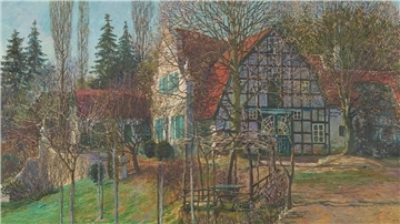 Den Barkenhoff in Worpswede baut Heinrich Vogeler zum Gesamtkunstwerk für sich und seine Frau Martha um. Und hielt diese „Insel der Schönheit“ natürlich auch auf seinen Arbeiten fest.
