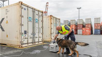 Der erfahrene Spürhund Bary erkennt auch feinste Spuren von Betäubungsmitteln in der Luftprobe.