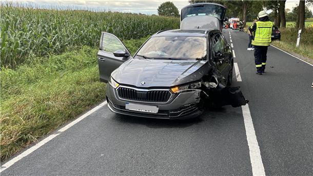 Frontaler Crash bei Ippensen: Motorradfahrer kommt schwerverletzt in Klinik Der Fahrer des Skoda wurde ebenfall verletzt.