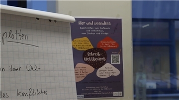 Der Flyer für den Schreibwettbewerb, der alle wichtigen Informationen beinhaltet.