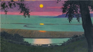 Der Franzose Félix Vallatton gliedert selbst die schönsten Landschaften in strenge Horizontalen auf wie bei dem Gemälde „Coucher de soleil à Grace“.
