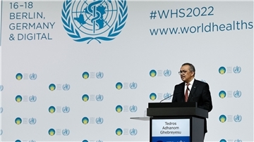 Der Generaldirektor der Weltgesundheitsorganisation, Tedros Adhanom Ghebreyesus, bei der Eröffnungsfeier des World Health Summit in Berlin.
