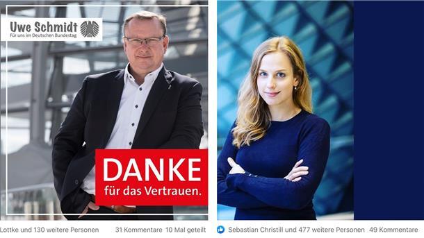 Der Gewinner in Schwarz, die Verliererin in Hoffnungs-Blau: Uwe Schmidt und Wiebke Winter am Tag nach der Wahl in Facebook.