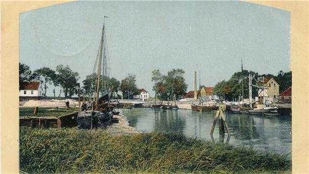 Der Großensieler Hafen auf einer alten Postkartenansicht. 