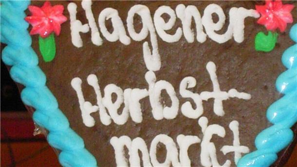 Ein Lebkuchenherz mit der Aufschrift "Hagener Herbstmarkt".