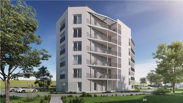 Zeichnung eines der hohen Häuser, die im umstrttenen Nordsee-Resort in Burhave entstehen sollen.