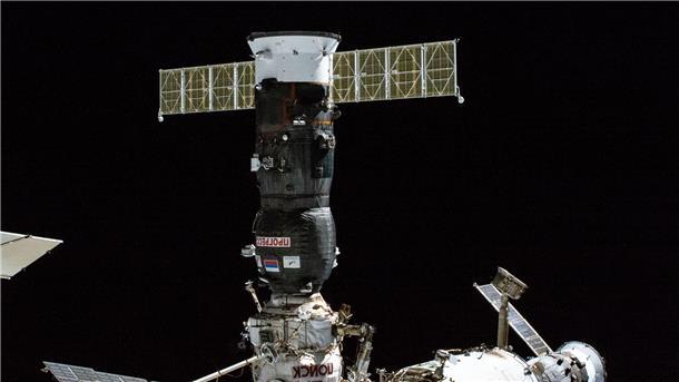 Der Raumfrachter Progress MS-21 kurz nach dem Andocken an die ISS im Oktober 2022.