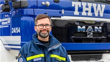 Stellvertretender Chef des THW (Technisches Hilfswerk) Bremerhaven, Andre Schröder ist Polizist und Rettungssanitäter. Die Arbeit beim THW ist ein leidenschaftliches Hobby.