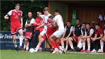 Fußballer kämpfen um den Ball.