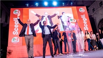 Der Vorsitzende der Demokratischen Partei Italiens, Enrico Letta, bei der Eröffnung des Wahlkampfes in Rom.