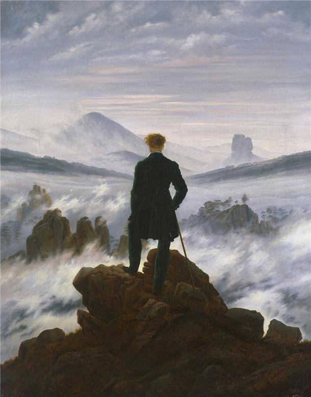 Der „Wanderer über dem Nebelmeer“ wirkt so hoch im Gebirge allem irdischen Leid entrückt. Dieses Sehnsuchtsbild, von Caspar David Friedrich 1817 gemalt, ist das berühmteste Gemälde des Romantikers.