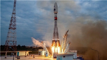 Destination Mond: Die Sojus-2.1b-Rakete mit der automatischen Mondlandestation „Luna-25“ startet vom Weltraumbahnhof Wostotschny im Fernen Osten Russlands ab.