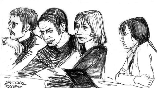 Von Baader bis Klette - Die Prozesse gegen die RAF Die Angeklagten Jan-Carl Raspe, Andreas Baader, Gudrun Ensslin und Ulrike Meinhof wurden wärend des Prozesses von einem Gerichtszeichner gezeichnet. (Archivbild)