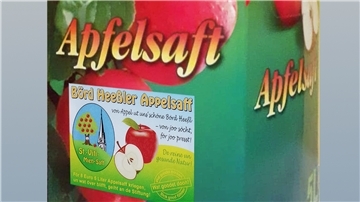 Eine Fünf-Liter-Box des "Börd Heeßler Appelsaff"
