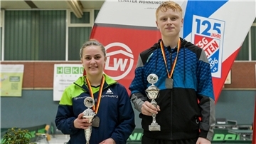 Die Beverstedterin Mia Griesel und Andre Bertelsmeier, hier bei der deutschen Meisterschaft im April, sind im Mixed ein eingespieltes Team. 