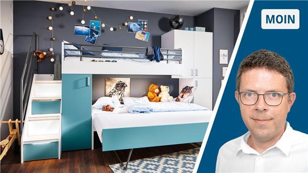 Die Collage zeigt links ein Hochbett und rechts Redakteur Timo Kühnemuth.
