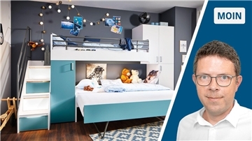 Die Collage zeigt links ein Hochbett und rechts Redakteur Timo Kühnemuth.