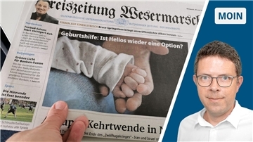 Die Collage zeigt links eine Hand, die eine Zeitung hält und rechts Redakteur Timo Kühnemuth.