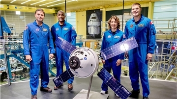 Die Crew-Mitglieder der „Artemis 2“-Mission der US-Raumfahrtbehörde Nasa, Reid Wiseman, Victor Glover, Christina Koch und Jeremy Hansen (v.l.n.r.).