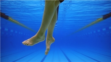 Das Foto zeigt eine Schwimmbahn. 