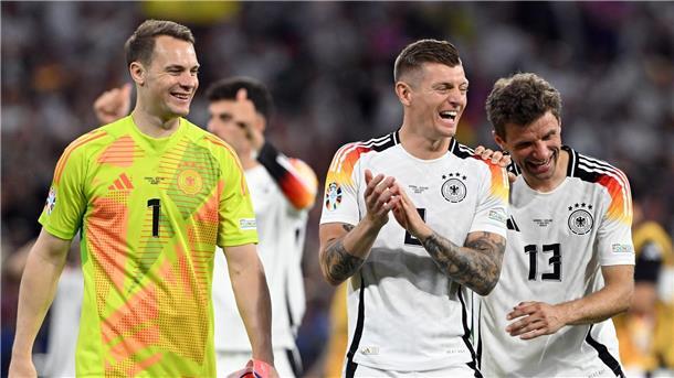 Die drei Weltmeister haben eine Mission in Europa: Manuel Neuer (v.l.), Toni Kroos und Thomas Müller wollen den Titel.