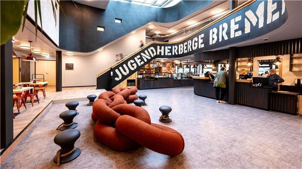 Jugendherberge Bremen hat wieder geöffnet Die Eingangshalle der Bremer Jugendherberge.