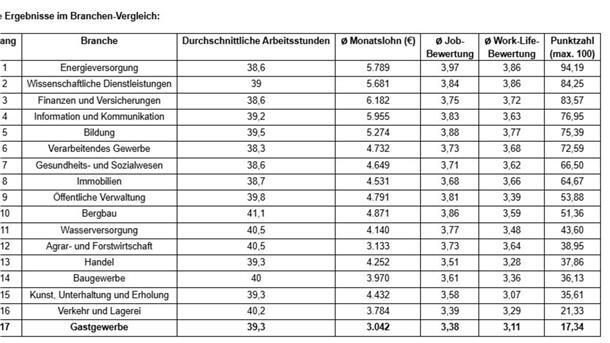 Die Ergebnisse im Branchen-Vergleich