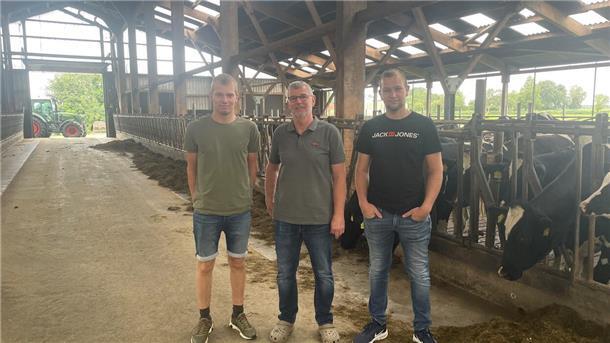 Drei Landwirte im Stall