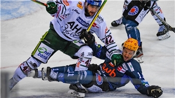 Die Fischtown Pinguins kämpfen wie harte Arbeiter. Hier hängt sich Cory Quirk am Boden rein.