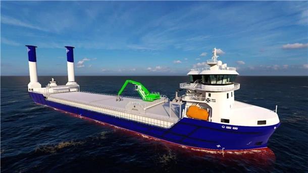 Rendering des batterieelektrischen Massengutfrachters „Froan“