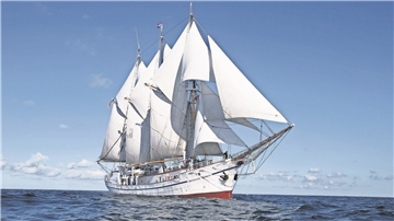 Die „Großherzogin Elisabeth“ unter vollen Segeln. Der Segler nimmt am diesjährigen Tall Ship Race vom finnischen Mariehamn zum polnischen Stettin teil.