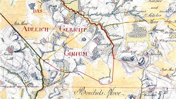Die handgezeichnete Karte gewährt einen Blick auf den Landkreis Rotenburg vor 250 Jahren.