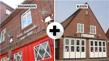 Eine Collage, die die Feuerwachen in Blexen und Einswarden zeigt.