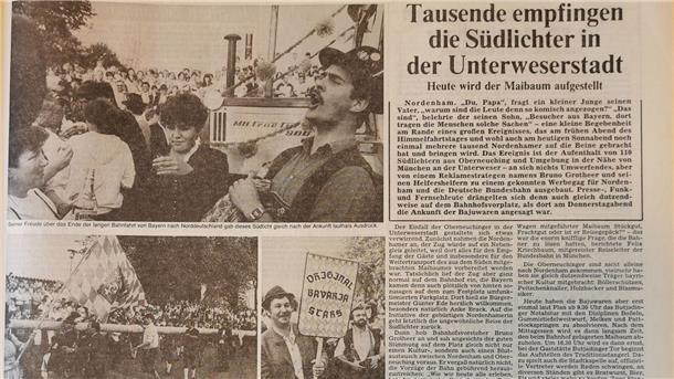 Die Kreiszeitung Wesermarsch berichtete am 18. Mai 1985 ausführlich über die Ankunft des ersten Maibaums.