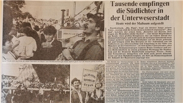 Die Kreiszeitung Wesermarsch berichtete am 18. Mai 1985 ausführlich über die Ankunft des ersten Maibaums.