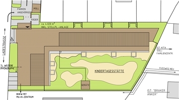 Die neue Kindertagesstätte an der Ladestraße, deren Träger die katholische Kirchengemeinde ist, wird ein L-förmiges Gebäude.