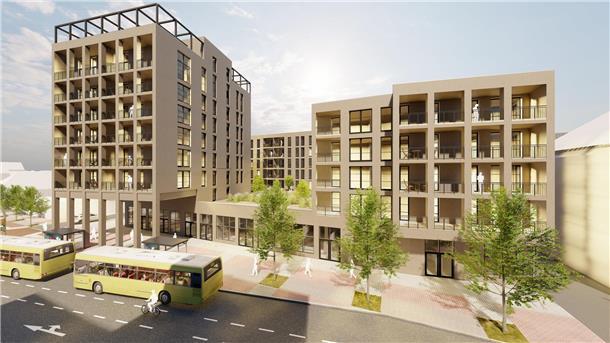 Die neue Mitte in Wulsdorf: So soll der Gebäudekomplex den neuesten Plänen nach aussehen. Ende 2027 sollen die Wohnungen bezugsfertig sein.