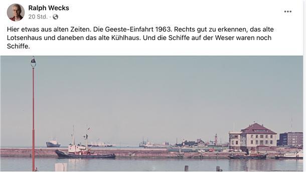 Die Nordmole 1963 - bei regem Schiffsverkehr auf der Weser.