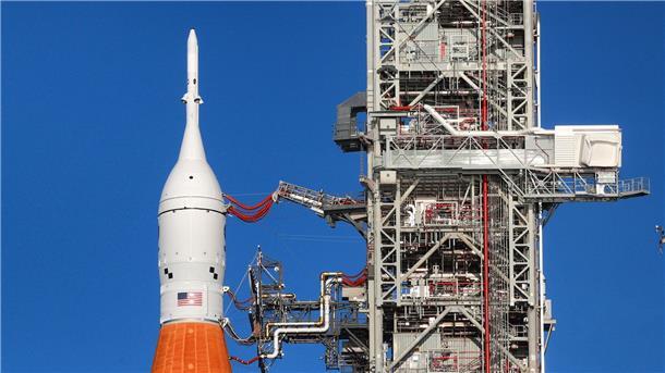 Die „Orion“-Kapsel an Bord von Artemis I, dem Mondraketen-System der NASA.