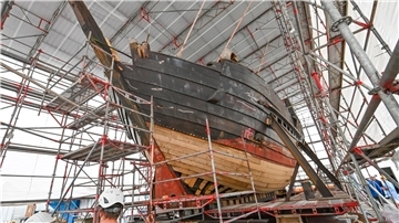 Die Reparatur der Hansekogge "Ubena von Bremen" geht voran.