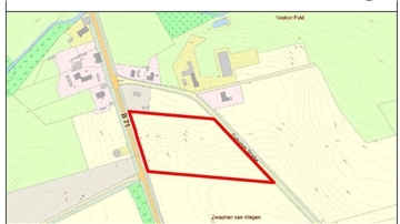 Die rot umrandete Fläche zwischen der Gyhumer Straße und der Bundesstraße am südlichen Rande Wehldorfs wird als Gewerbegebiet ausgewisen. 