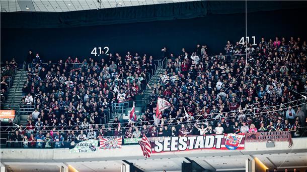 Die rund 1.000 mitgereisten Fans der Fischtown Pinguins feiern das Tor zum 1:1 und pushten das Team lautstark zur Höchstleistung.